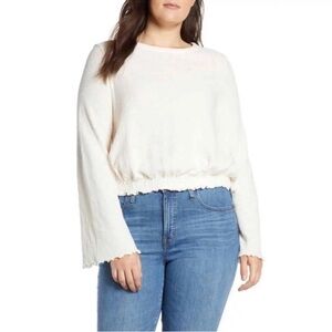 Madewell Cream Crew Neck  Knit Textured Lightweight Long Sleeves Top Size XL